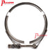 A stainless steel 4-inch V-band flange and clamp kit for turbocharger systems, by PULSAR TURBOS.