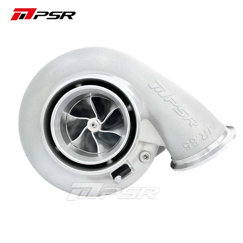 A Pulsar brand turbocharger with a silver compressor wheel and housing.