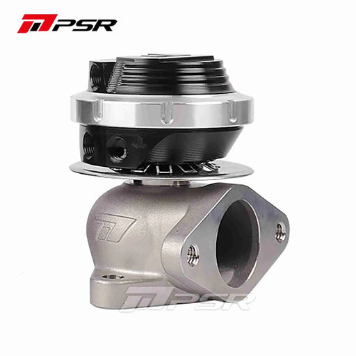 A Pulsar Turbos 38mm 2-Bolt External Wastegate, featuring a silver housing and black actuator diaphragm, with the PSR logo visible.