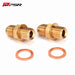 Two brass water fittings with copper washers for turbochargers.