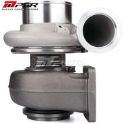 A Pulsar Turbos dual ball bearing turbocharger with a silver and black color scheme.