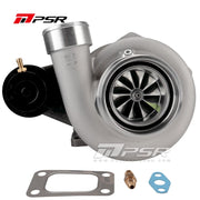 A Pulsar Turbos brand turbocharger for Ford Falcon XR6 FG & FGX, including a metal body, a black and silver color scheme, with various components like manifolds and gaskets.