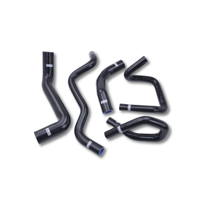 A set of black silicone hoses designed for a Ford Barra 4.0L engine, including radiator and heater hoses.