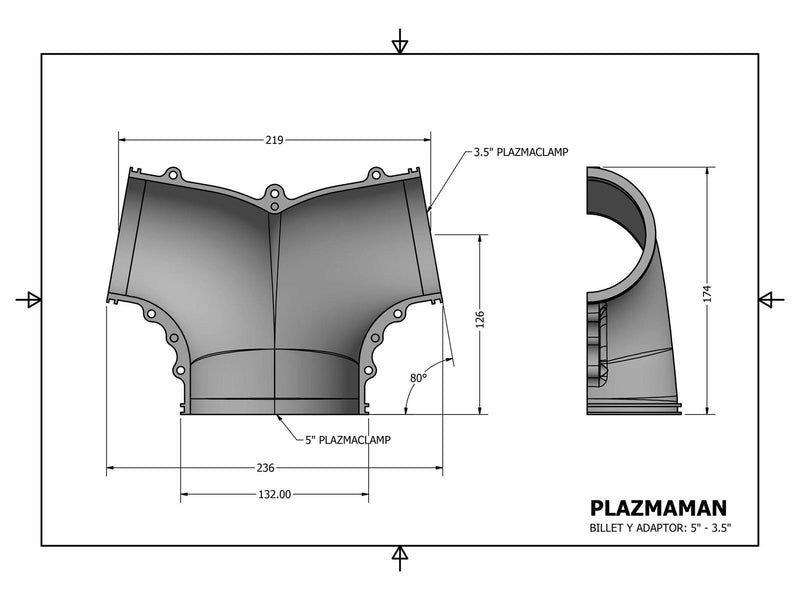 Intake Twin Entry Billet Adapter 88 Deg - Twin 3.5" to 5"