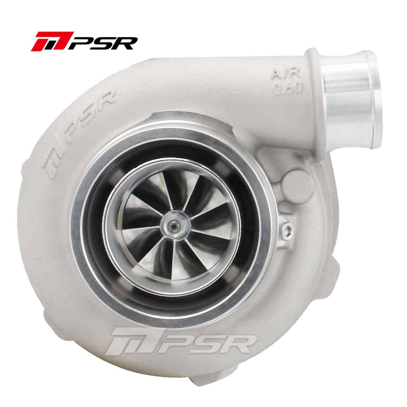 A Pulsar Turbos turbocharger with a silver finish, showcasing the compressor side with integrated speed sensor port and the PULSAR branding.