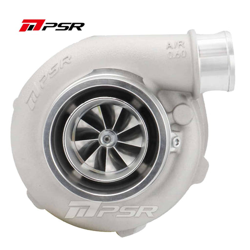 A Pulsar Turbos - PULSAR Turbo PSR3576R GEN2 Turbocharger with a silver finish, showing the compressor side with the brand logo and the model details.