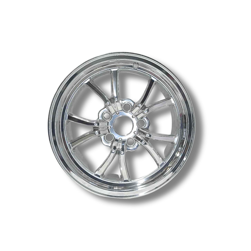 Chrome car wheel rim on a white background