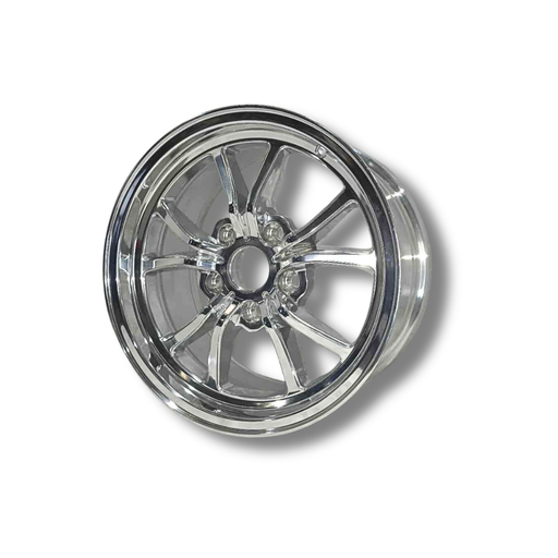 Chrome car wheel rim on a white background