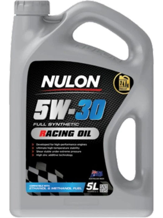 A 5-liter container of NULON 5W-30 Full Synthetic Racing Oil