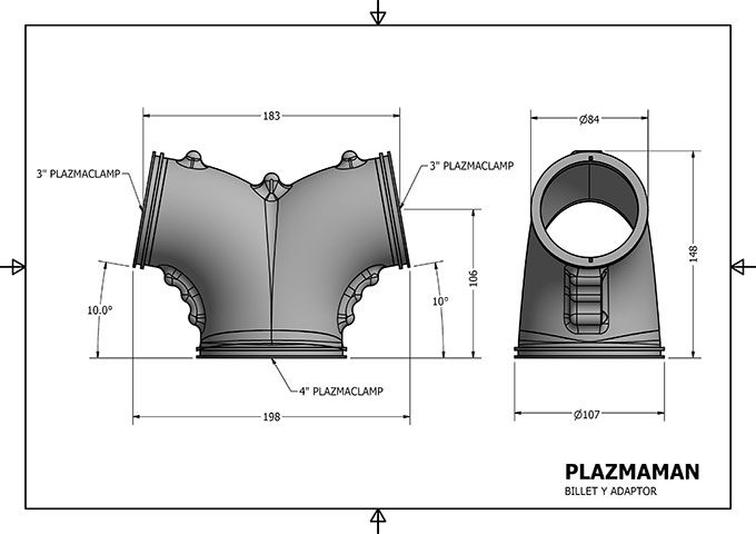 Plazmaman Intake Twin Entry Billet Adapter - Twin 3" to 4"
