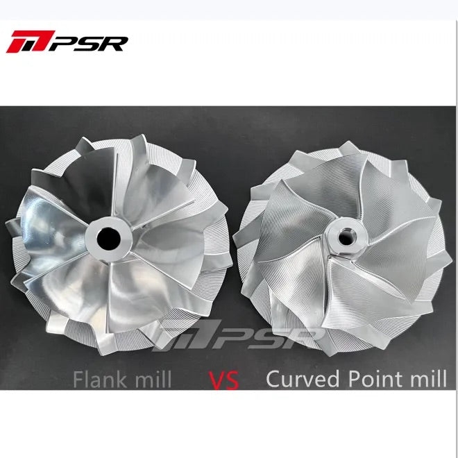 A Pulsar Turbos brand turbocharger with a silver compressor wheel and inlet shroud.