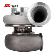 A Pulsar Turbos brand turbocharger with a silver compressor wheel and inlet shroud.