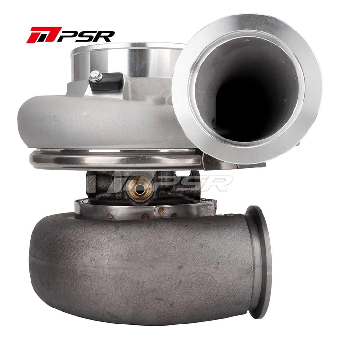 A Pulsar brand turbocharger with a silver compressor wheel and housing.