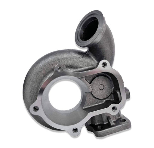 A Pulsar Turbos external wastegate for Ford Falcon FG/FGX XR6 with a 5-Bolt turbine housing and various components including a V-Band inlet and outlet flange.